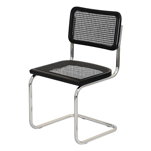 Cane Cantilever Side Chair Chrome Steel Frame Walnut A7
