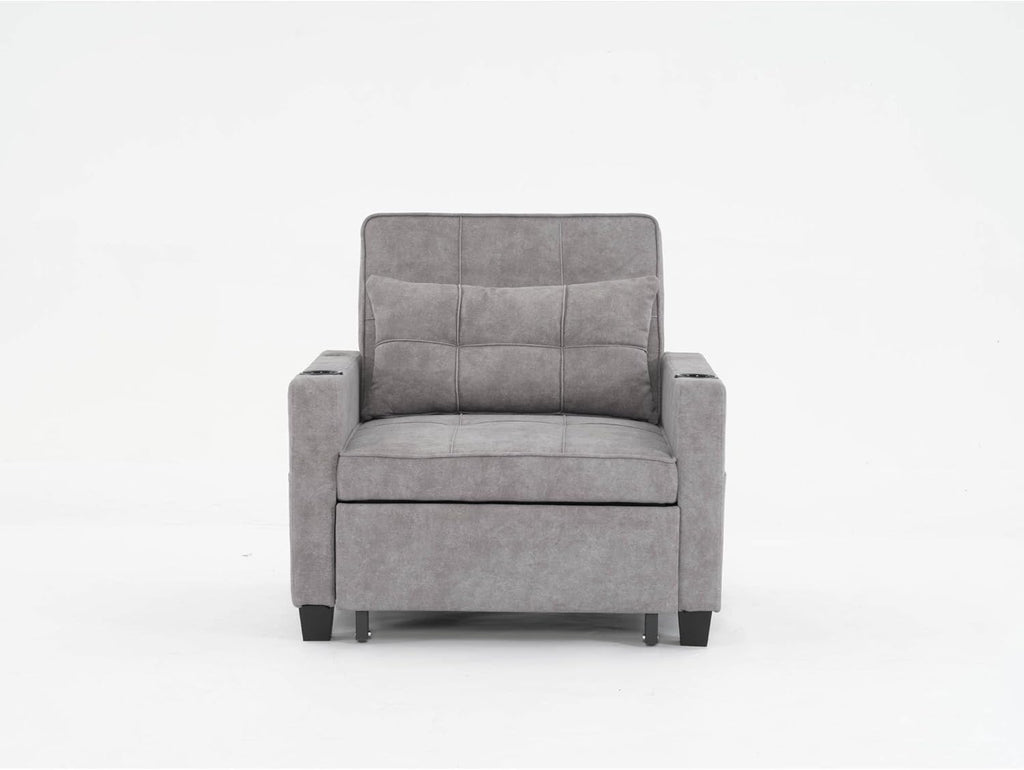 Convertible Sleeper Chair Bed 3-in-1 with USB Ports Light Grey a7