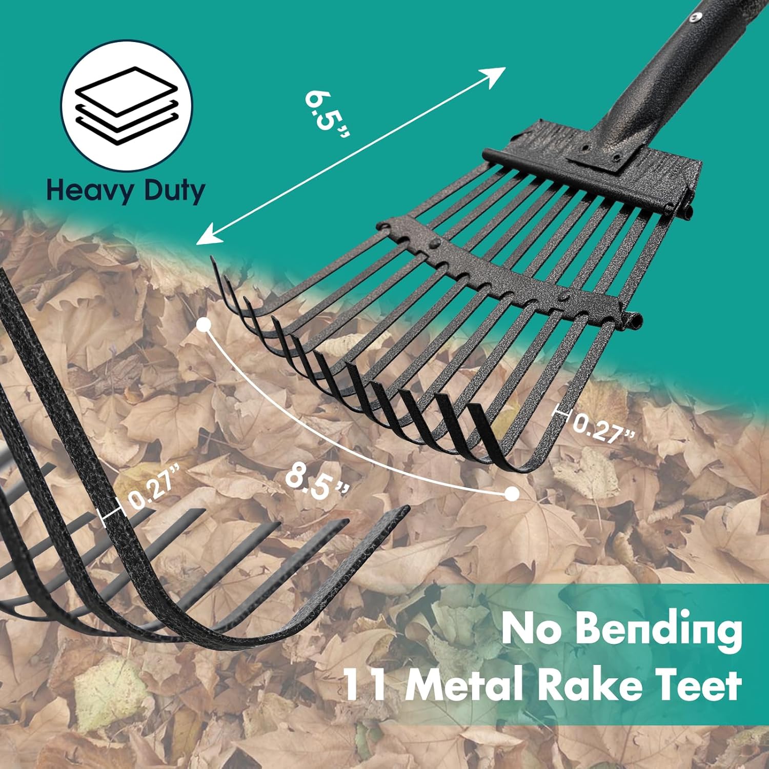 Metal Garden Rake 60 Inch Long Handle for Leaves a7