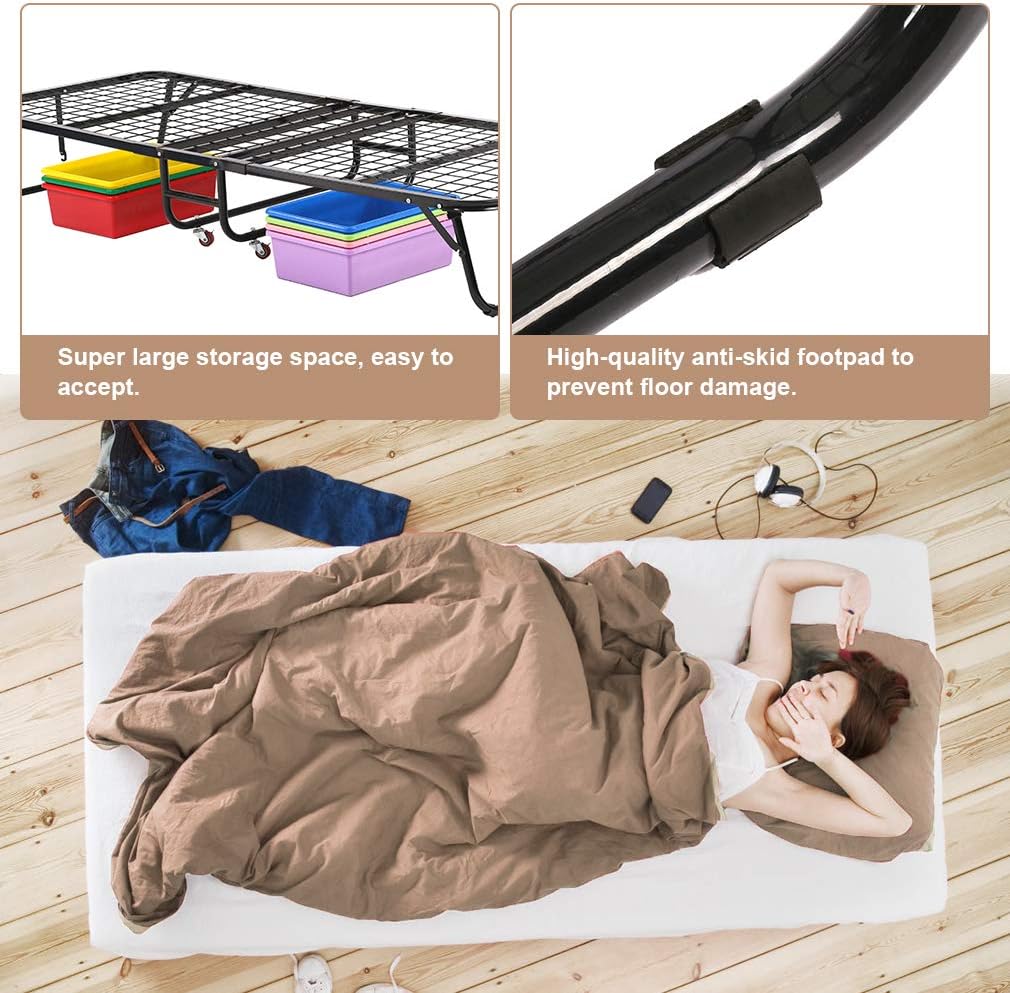 Folding Guest Bed with Wheels Portable Cot A7