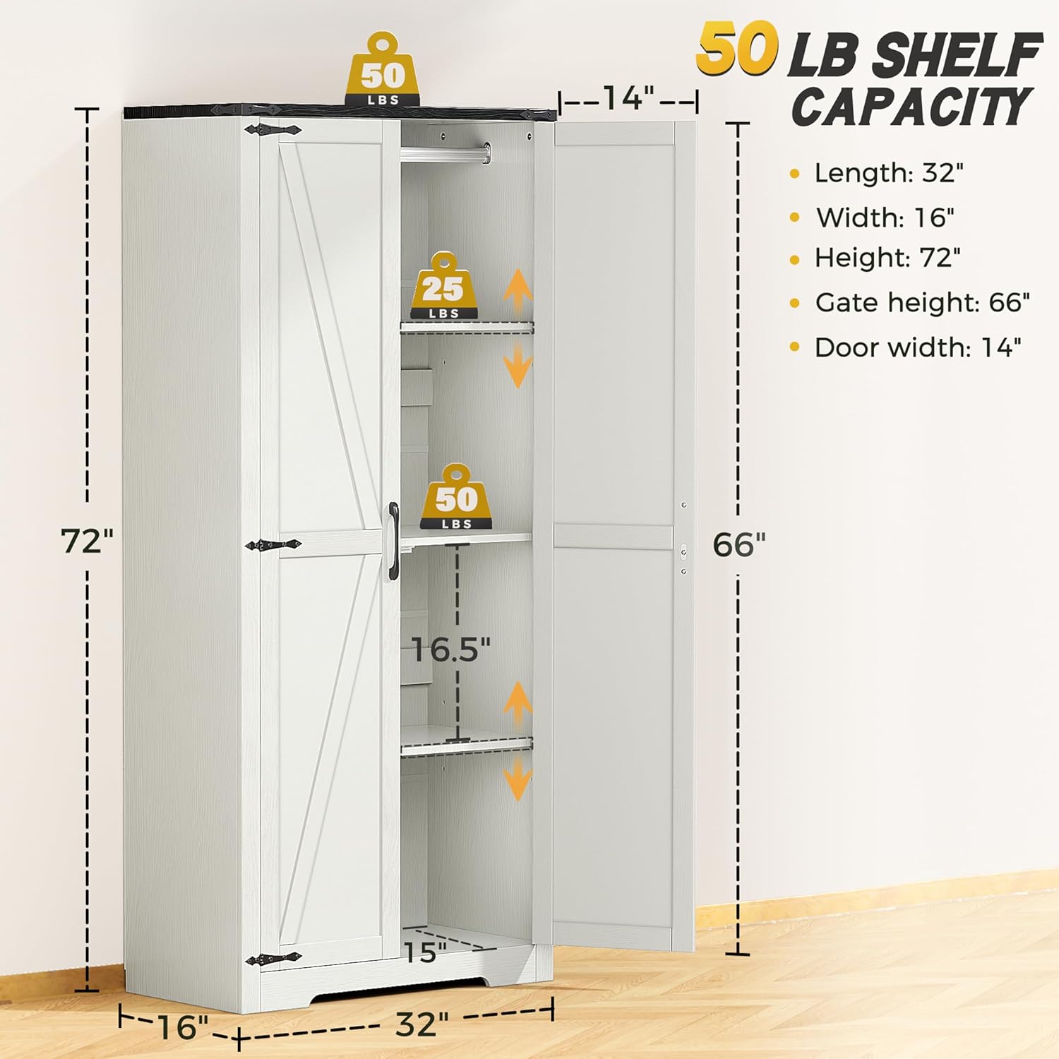 Wardrobe Cabinet with Doors and Hanging Rod, White, 72 Inch a7