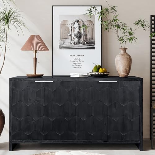46.25'' Sideboard Storage Buffet Cabinet Retro Wooden Texture 3-Door Cabinet Suitable for Living Room Kitchen Corridor