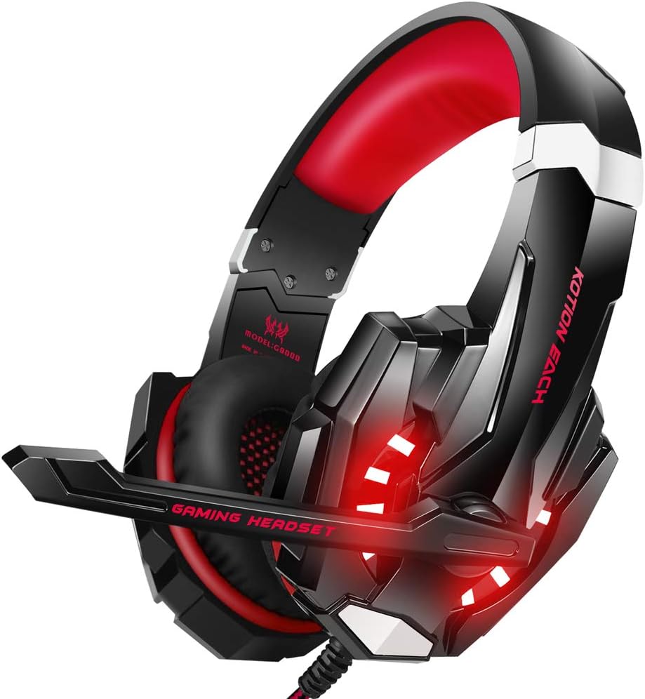 BENGOO G9000 Stereo Gaming Headset for PS4, PC, Xbox One Controller, Noise Cancelling Over Ear Headphones with Mic, LED Light, Bass Surround, Soft Memory Earmuffs