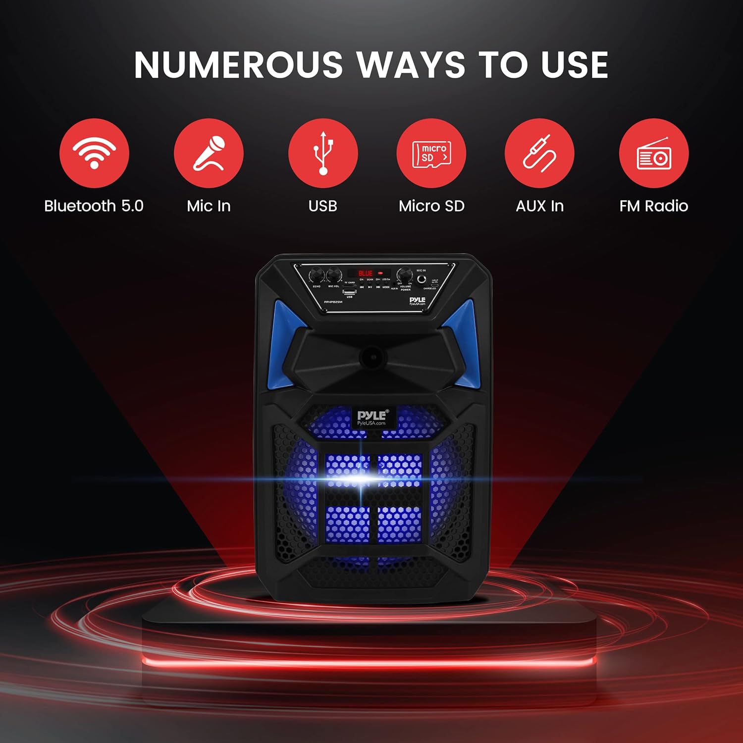 Pyle Portable Bluetooth PA Speaker System 400W Outdoor with Mic and Party Lights a7
