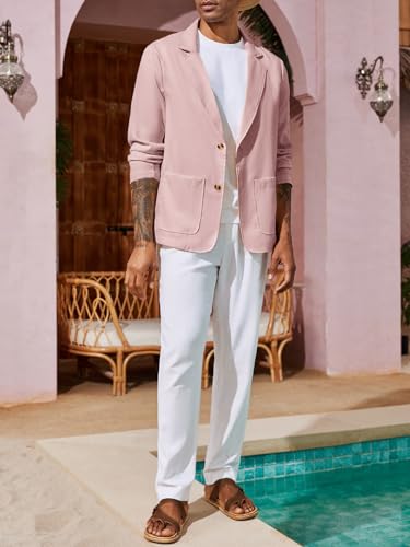 Men's Casual Linen Blazer Suit Jacket Two Button Slim Fit Lightweight Business Sport Coats k7