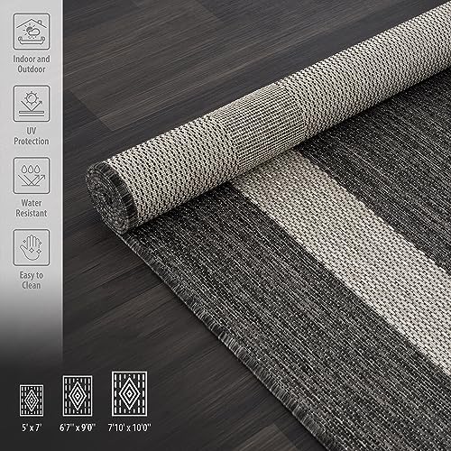 Outdoor Area Rug 9x12 Medallion Beige White Washable Carpet k7