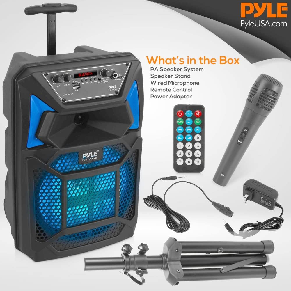 Pyle Portable Bluetooth PA Speaker System 400W Outdoor with Mic and Party Lights a7