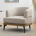 Modern 2 Tone Accent Barrel Chair with Linen and PU, Thick Cushion, Metal Legs, Upholstered Arm Chair for Living Room Reading Room Bedroom (Mustard Green)