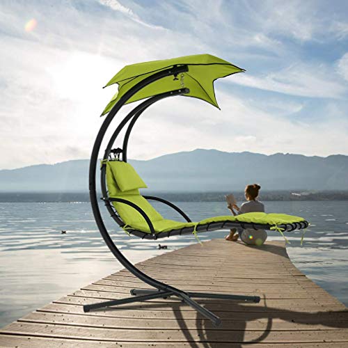 Hammock Chair with Canopy Umbrella and Pillow for Outdoor Patio a7