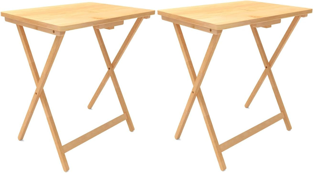 Fully Assembled Folding TV Tray Table Set of 2, 19.29" x 14.56" x 24", Bamboo Foldable TV Trays for Eating, TV Dinner Tables for Couch Sofa Bed