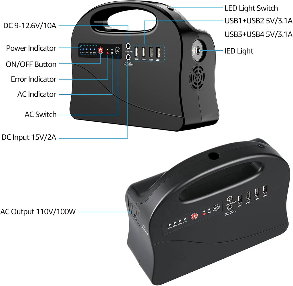 Portable Power Station 120Wh Solar Generator with 40W Panel and Case a7