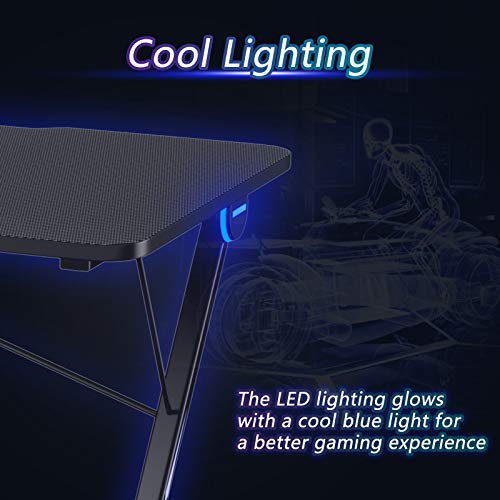 Gaming Computer Desk with LED Lights and Carbon Fiber Surface 7k