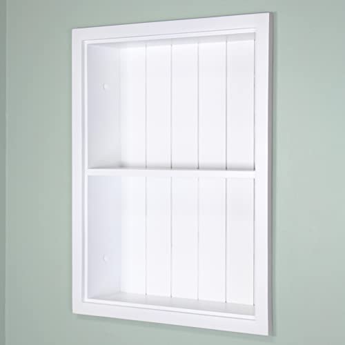 White Recessed Wall Medicine Cabinet with Beadboard Back a7
