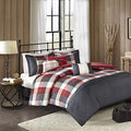 Madison Park Ridge Comforter Set - Cabin Lodge Plaid Herringbone Design, All Season Down Alternative Cozy Bedding with Matching Bedskirt, Shams, Decorative Pillow, Red King(104"x92") 7 Piece
