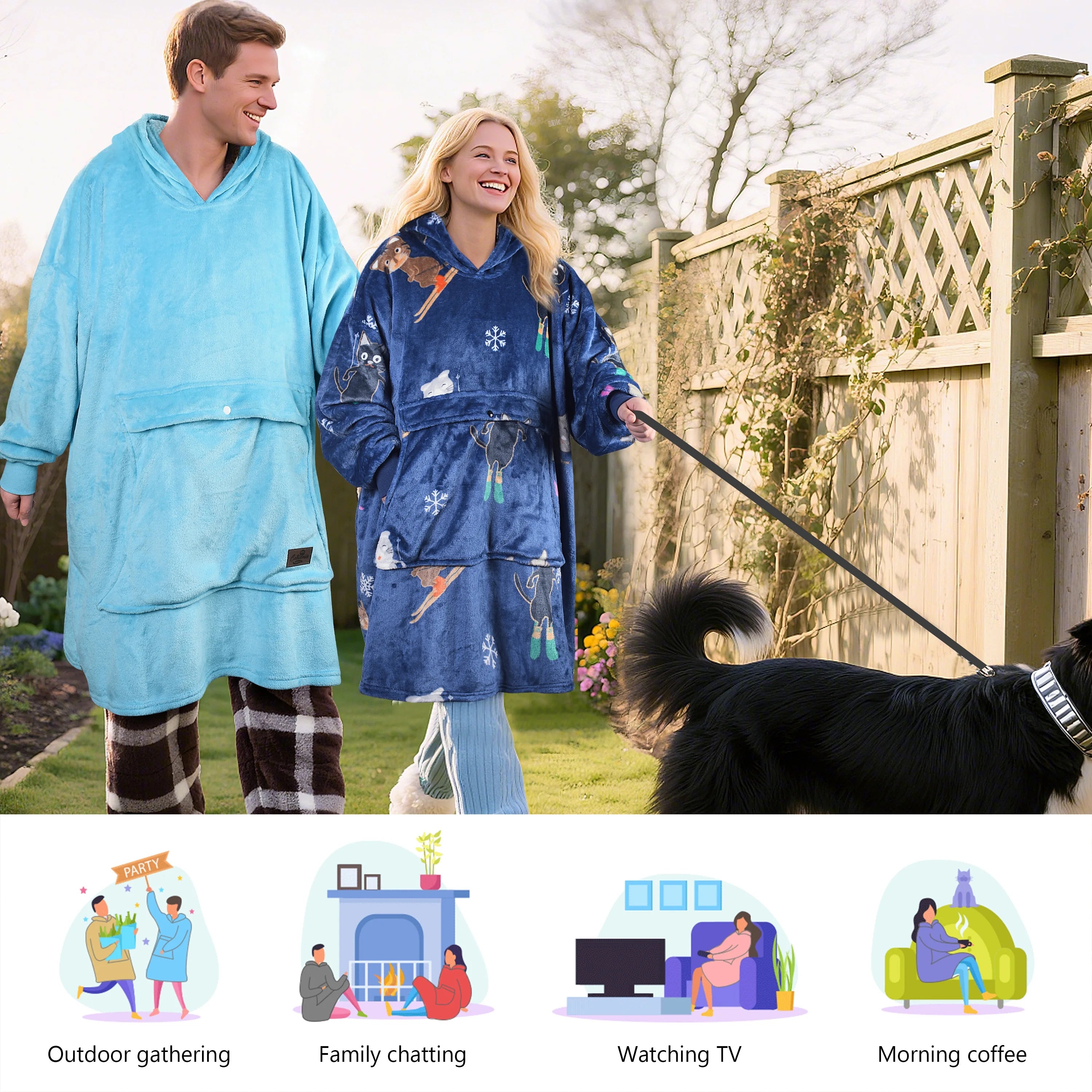 Hooded Blanket Sweatshirt Soft Fleece Pullover Blue k7