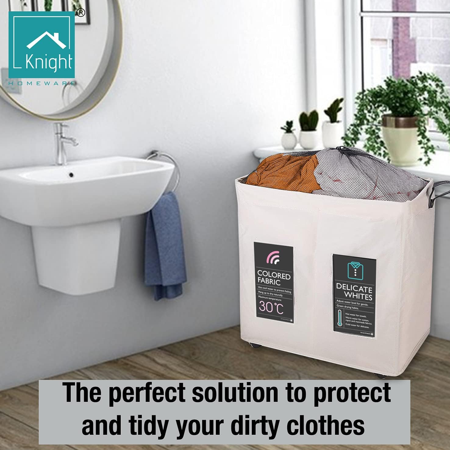 Collapsible Laundry Basket with Wheels 120L Ivory a7
