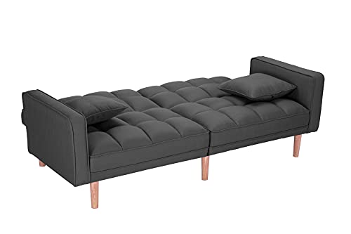 Convertible Futon Sofa Bed with Two Pillows, Light Grey q7m
