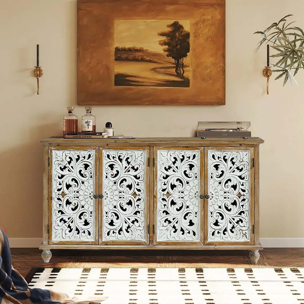 Accent Cabinet with 4 Doors Farmhouse Sideboard Buffet q7k