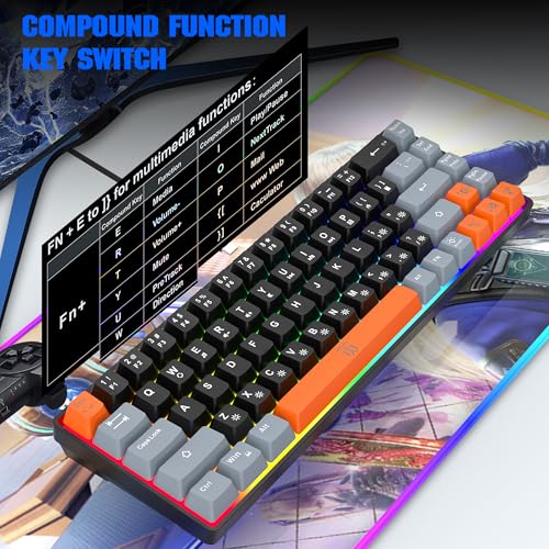Gaming Keyboard, Compact RGB Backlit, 68 Keys White Grey Orange k7m