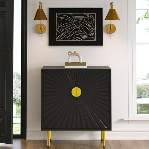 White Accent Storage Cabinet with Gold Handles and Flower Pattern Doors k7m