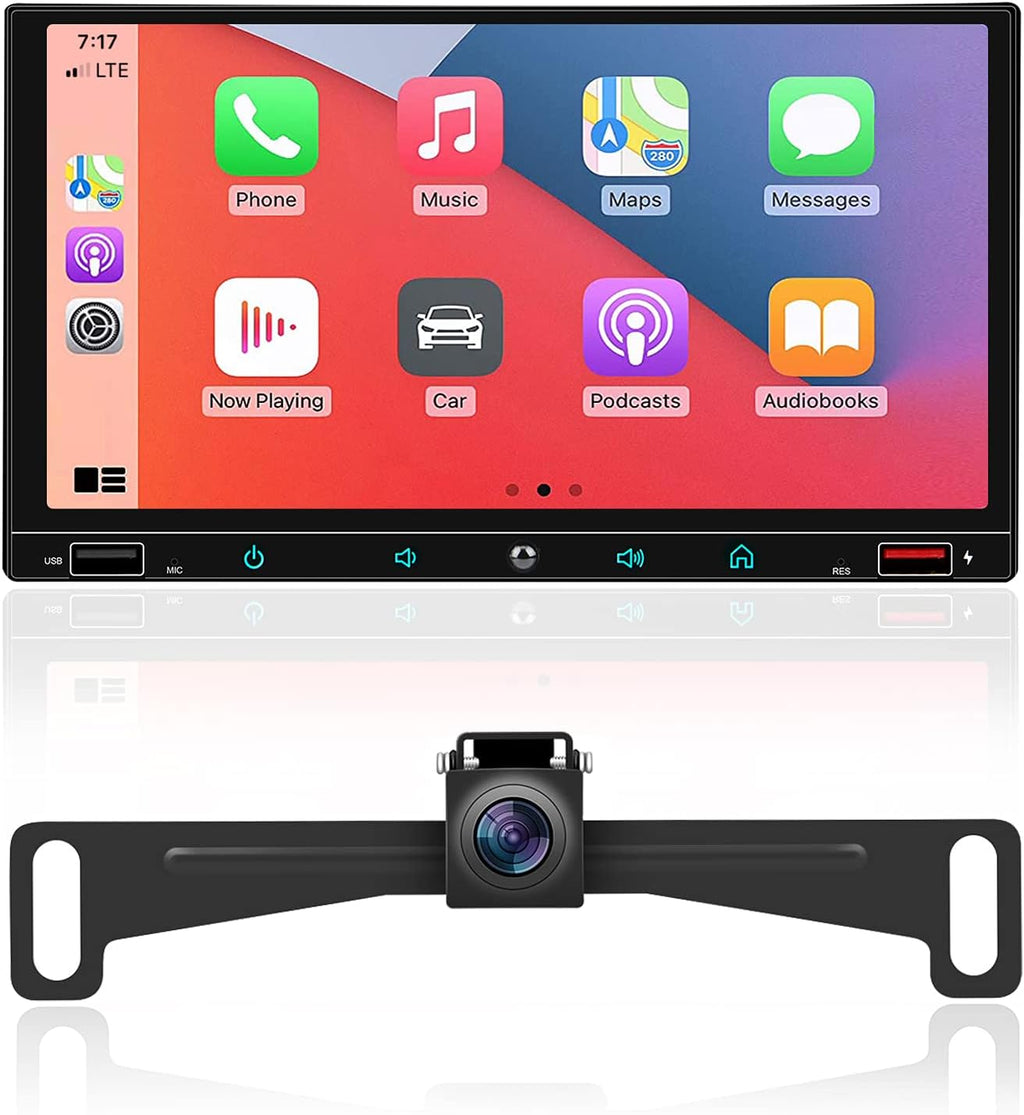 2024 Newest Double Din Car Stereo with Voice Control Carplay& Android Auto,7 Inch Capacitive HD Touchscreen Bluetooth5.0，Mirror Link，Subwoofer，Waterproof Backup Camera, SWC/USB/ QC3.0/AM/FM