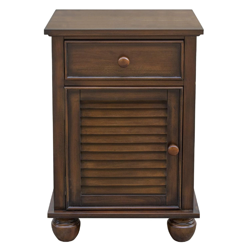 Sunset Trading Bahama Shutter Wood Nightstand, Felt Lined Drawer | Cabinet with Shelf, Tropical walnut