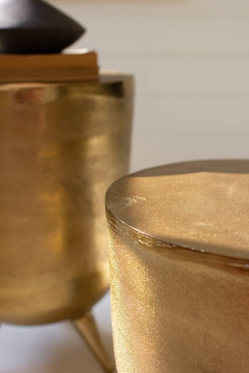 Antique Brass Aluminum Drum Tables Set of 2, 19-inch Height a7