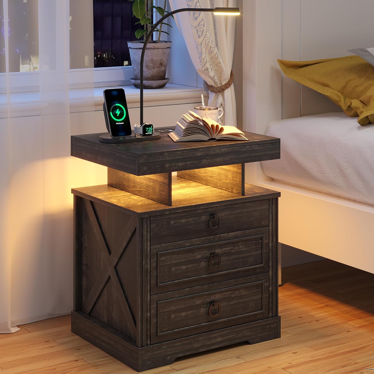 Nightstand with Wireless Charging and 2 Drawers a7k