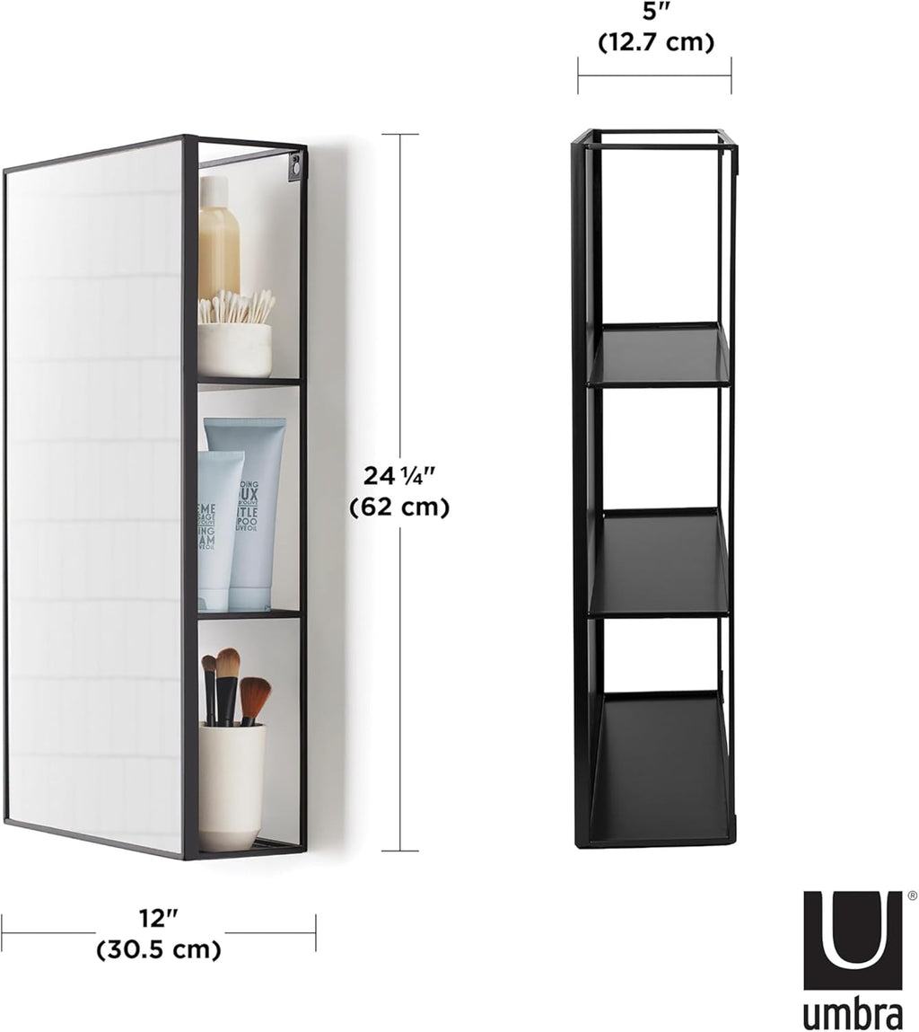 Black Metal Bathroom Mirror Cabinet 3 Shelves k7