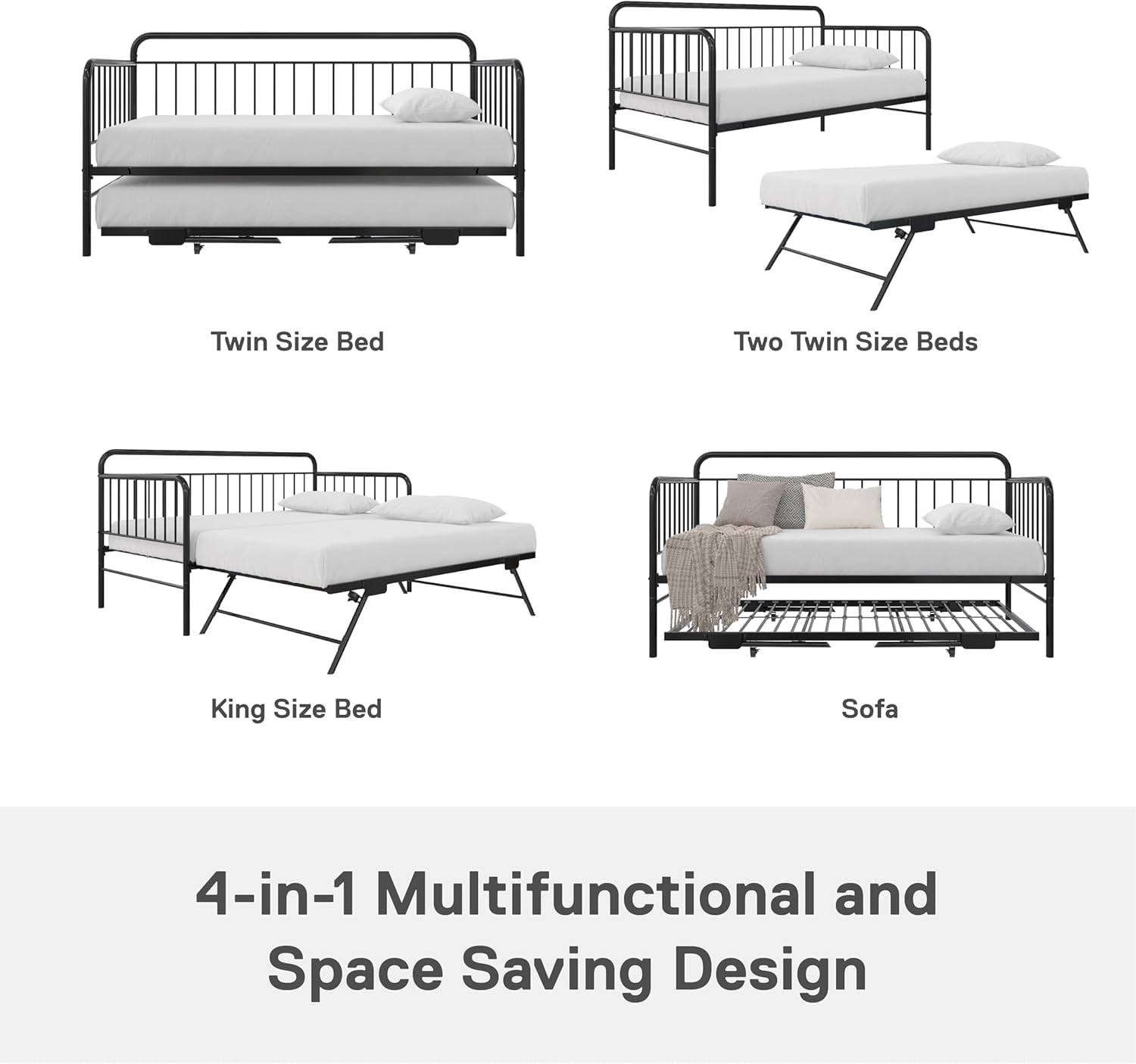 Metal Daybed with Pop Up Trundle Twin Black k7