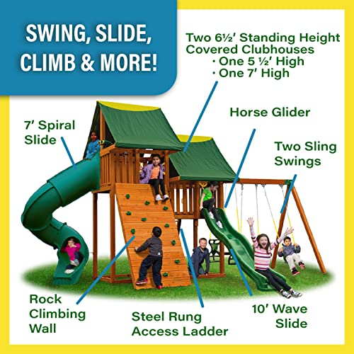 Cedar Wood Swing Set with Clubhouse and Spiral Slide k7m