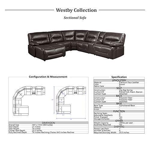 Modular Reclining Sectional Sofa with Right Side Chaise, Brown k7p