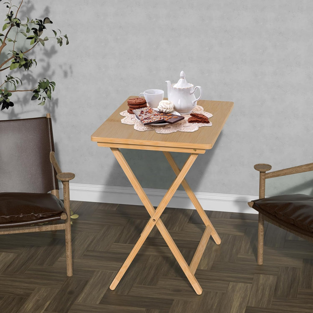 Folding TV Tray Table Set of 2 Bamboo for Eating k7m