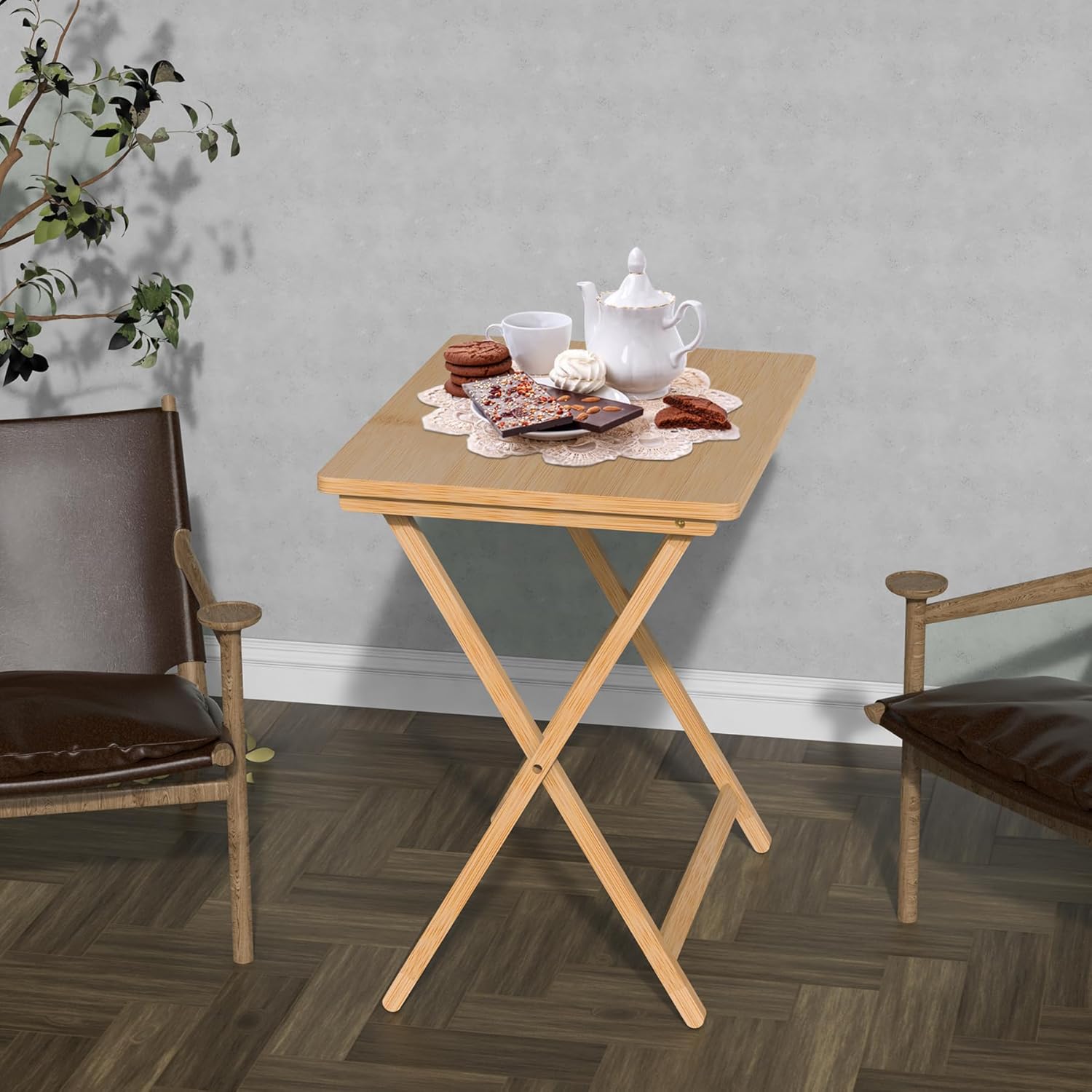 Folding TV Tray Table Set of 2 Bamboo for Eating k7m