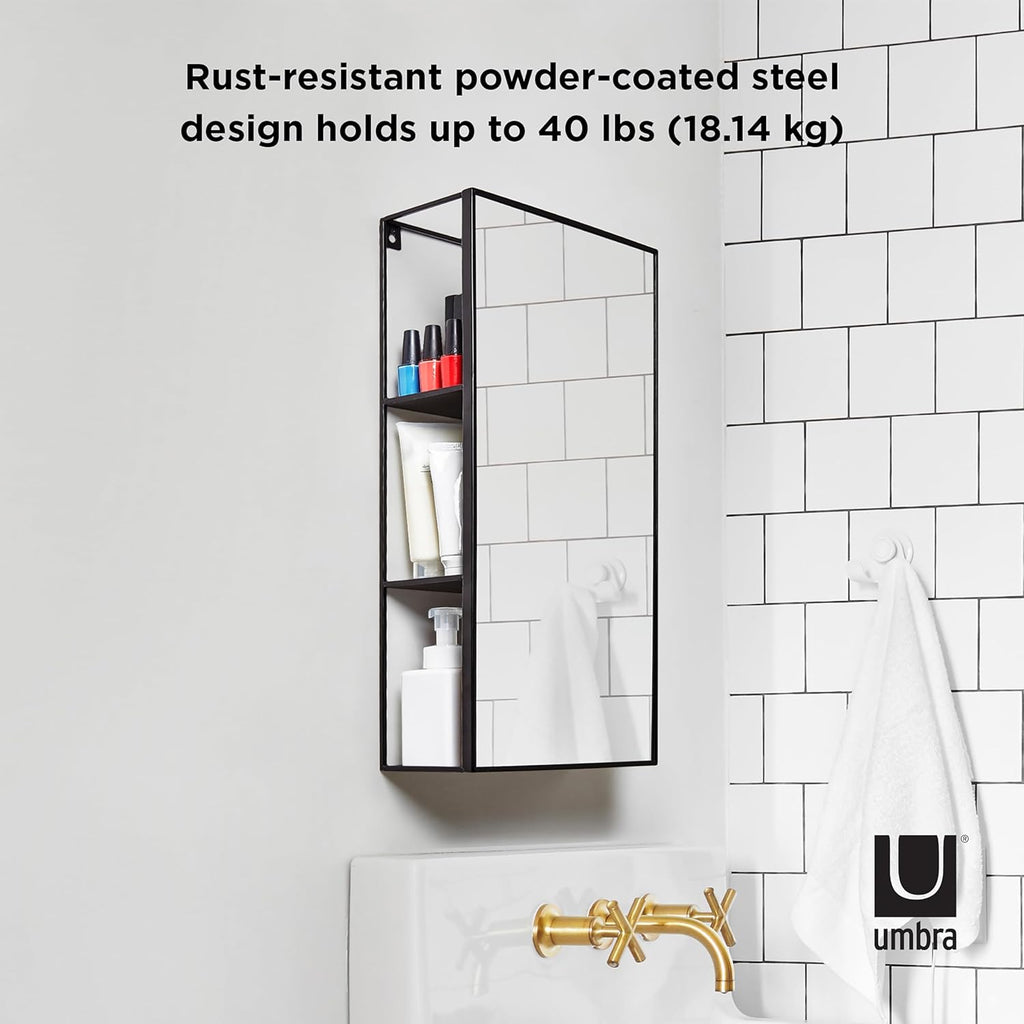 Black Metal Bathroom Mirror Cabinet 3 Shelves k7
