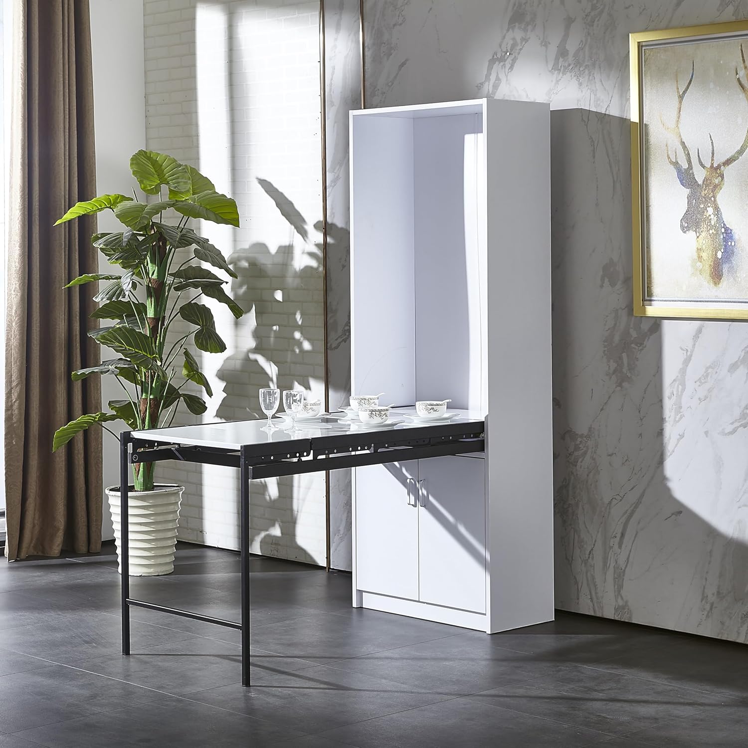 Wall Mounted Fold Out Desk with Storage White k7