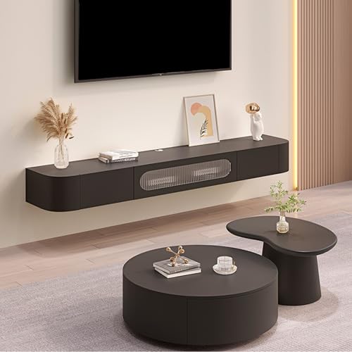 Floating TV Stand with 2 Cabinets for Living Room Grey 7k
