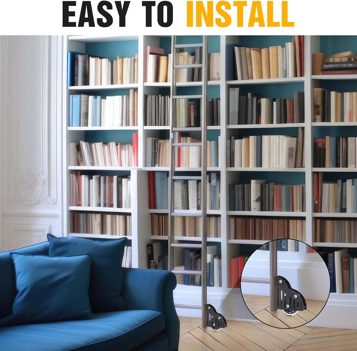 Sliding Library Ladder Floor Roller with Brake, Black k7m