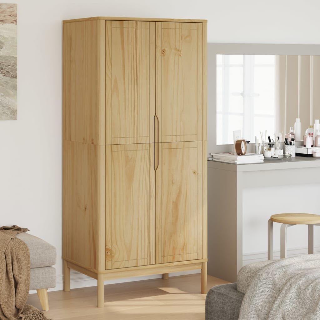 Wardrobe Solid Pine Wood Wax Brown 30.3x20.9x67.3 inches k7m