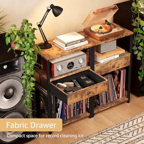 Record Player Stand with Vinyl Storage and Drawer a7k