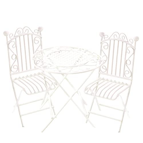 Dollhouse Miniature Bistro Table & Chairs Set White 1:12 Scale Furniture k7