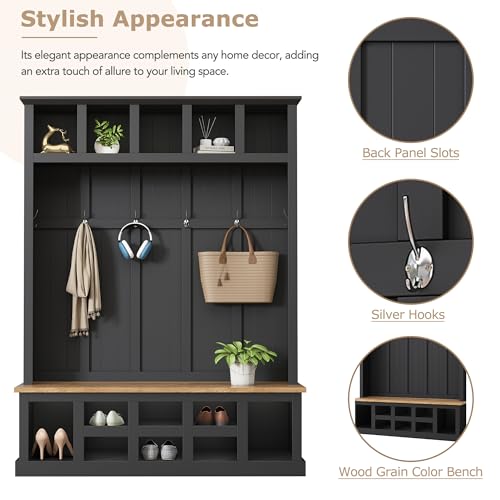 Hall Tree with Storage Bench and Coat Rack Black k7p