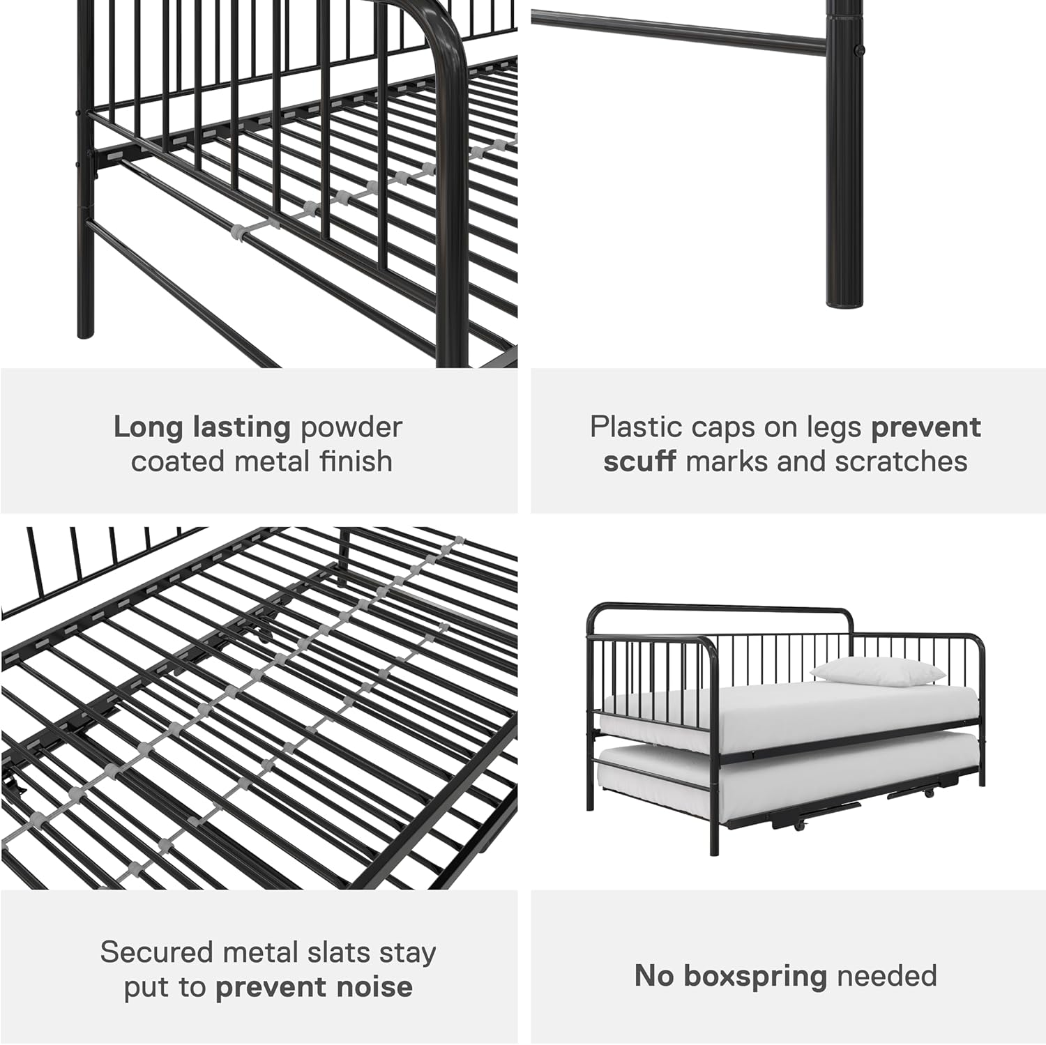 Metal Daybed with Pop Up Trundle Twin Black k7