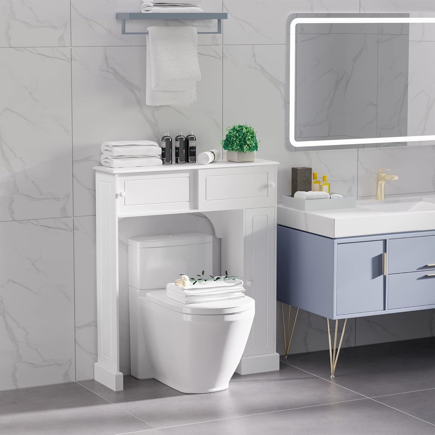 Bathroom Over Toilet Storage Cabinet with Adjustable Shelves White k7p