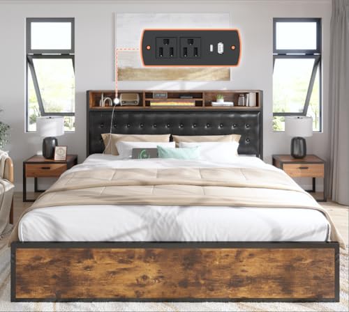 Queen Bed Frame with 4 Drawers and Charging Station a7k