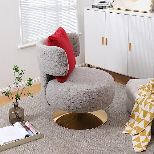 Upholstered Barrel Chair with Pillow, 360 Degree Swivel Single Sofa a7