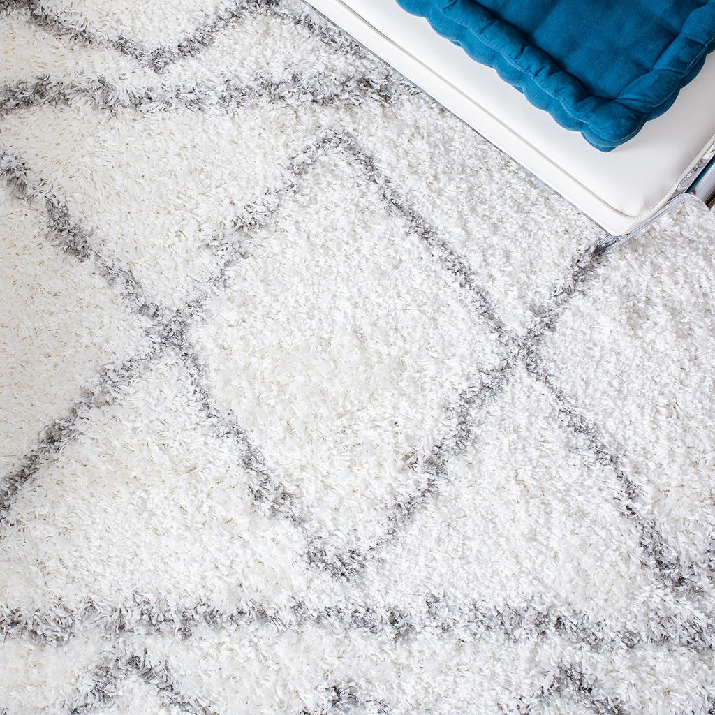 Shag Area Rug 9x12 Ivory Grey Boho Braided Design k7
