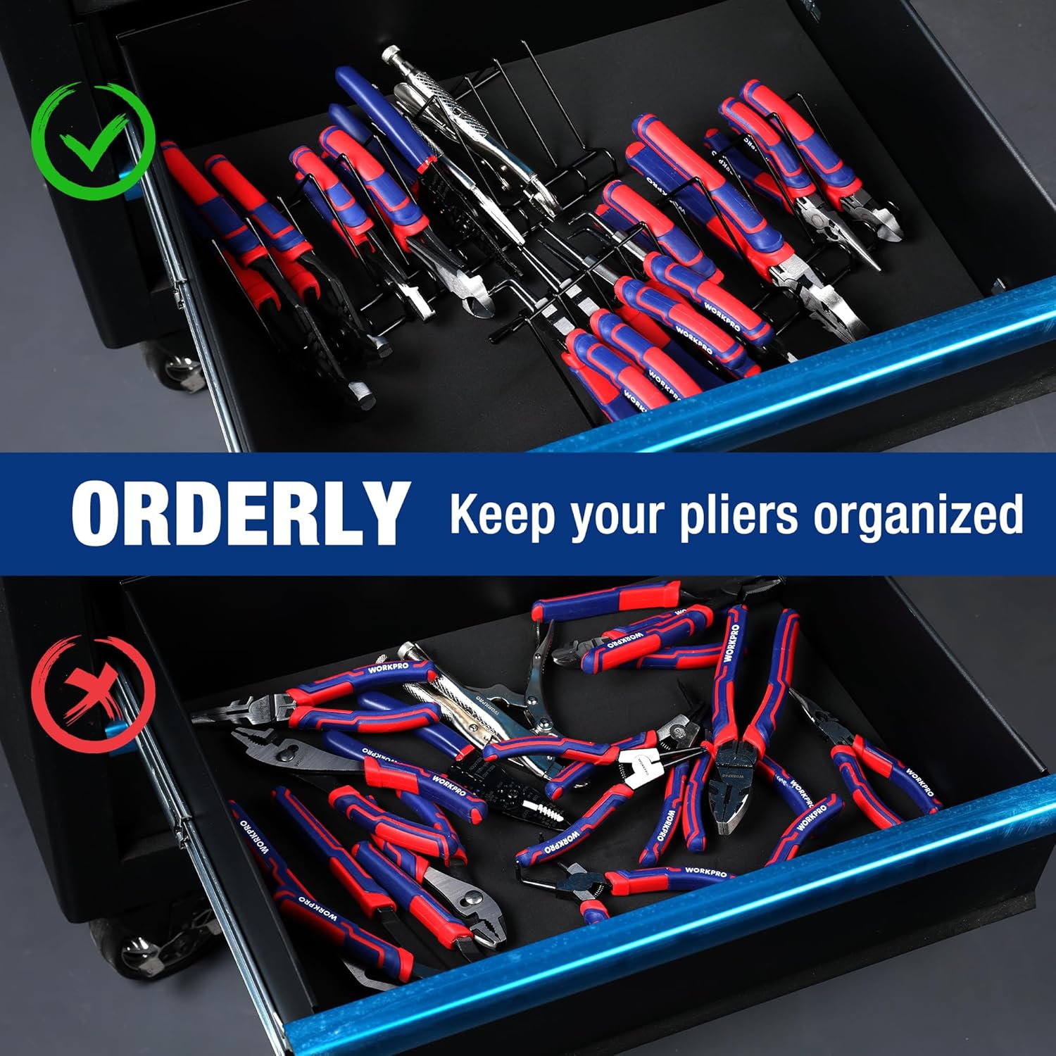 Plier Organizer Rack 2-Pack, Tool Box Storage Holder for Drawer k7m