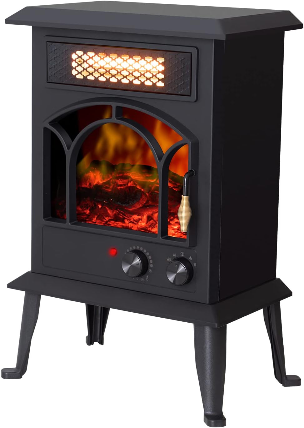 Standing Electric Fireplace Heater – 1500W Portable Infrared Stove with Realistic Flame Effects, 2 Heat Settings, Cool-Touch Exterior, Overheat Safety Shutoff