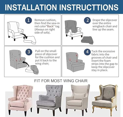 Armchair Slipcovers for Recliner Sofa Wing Chair 2 Pieces Stretch Spandex q7